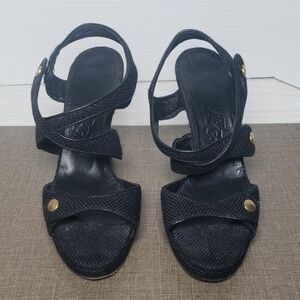 Salvatore Ferragamo Black Woven‎ Heel Sandal Wedge - SZ 7.5